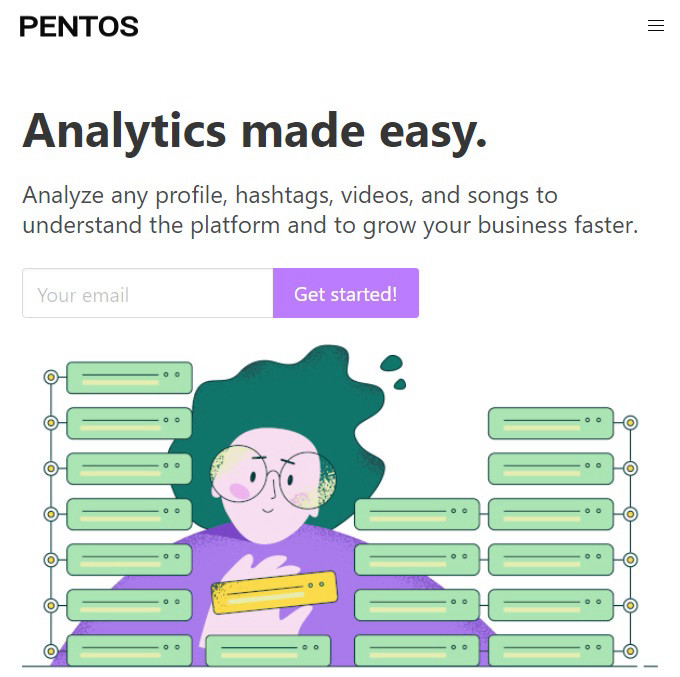 Pentos – сервис отслеживания хэштегов, а также анализа чужих профилей и видео.