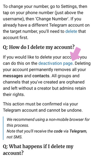 Нажмите на ссылку с названием "deactivation page".