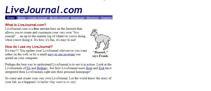 livejournal.com. Скриншот от 27 ноября 1999 года