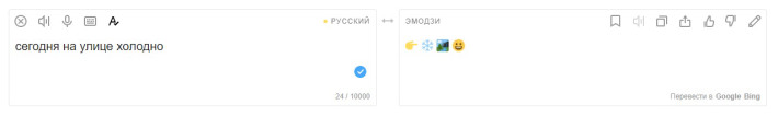 Яндекс.Переводчик - функция перевода в язык Эмодзи