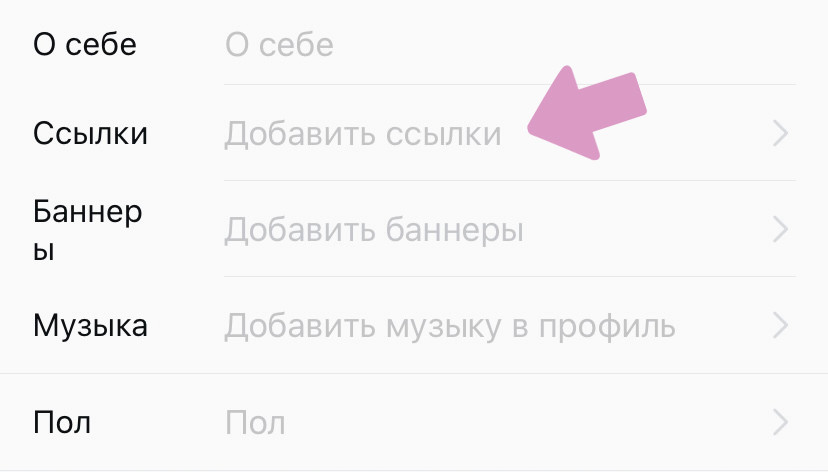 Ссылки указываются в редакторе профиля в поле "Ссылки".