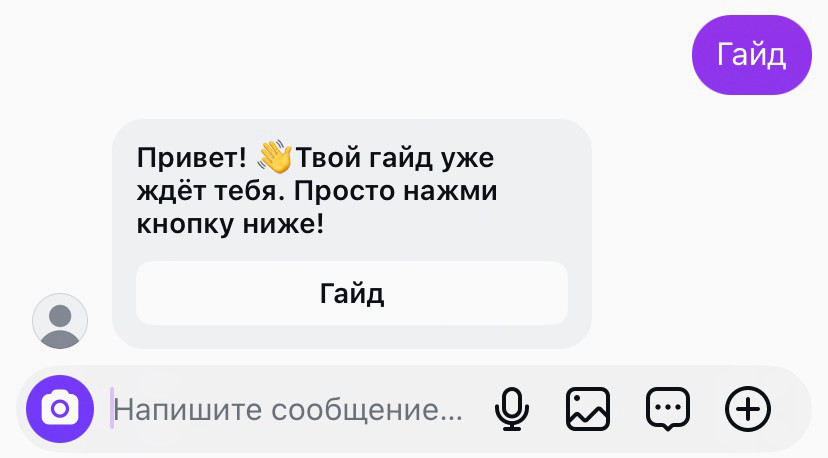 Тест работы бота. Триггер — ключевое слово "Гайд".