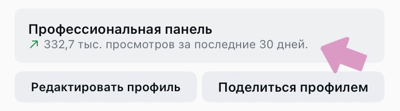 Нажмите "Профессиональная панель" под шапкой профиля.