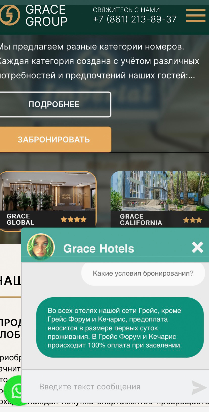 Пример онлайн-помощника на сайте отеля.