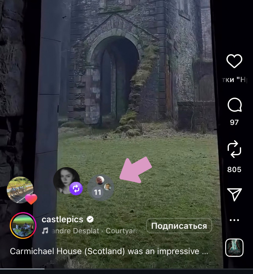 В левом нижнем углу отобразятся аватарки друзей, которые также лайкнули этот Рилс.
