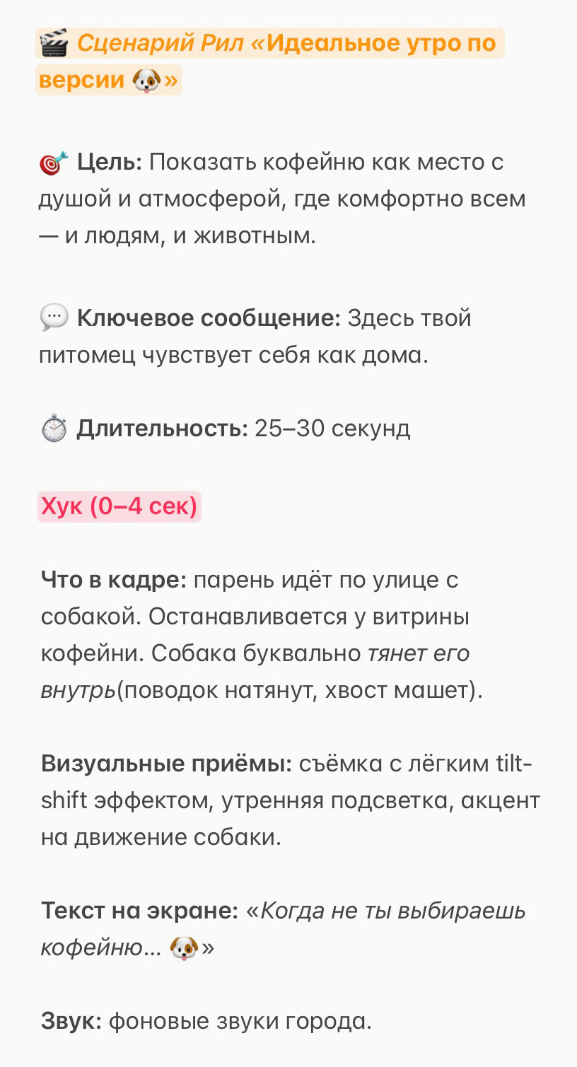 Пример отрывка сценария для Инстаграм Рилс.