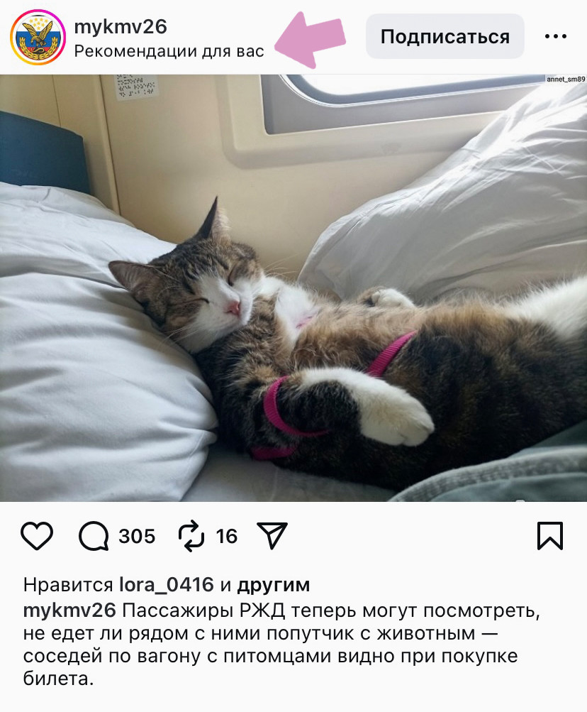 Репост в ленте подписчиков отображается как "Рекомендации" без указания, кто поделился.