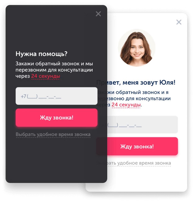 Пример виджета обратного звонка от Envybox.