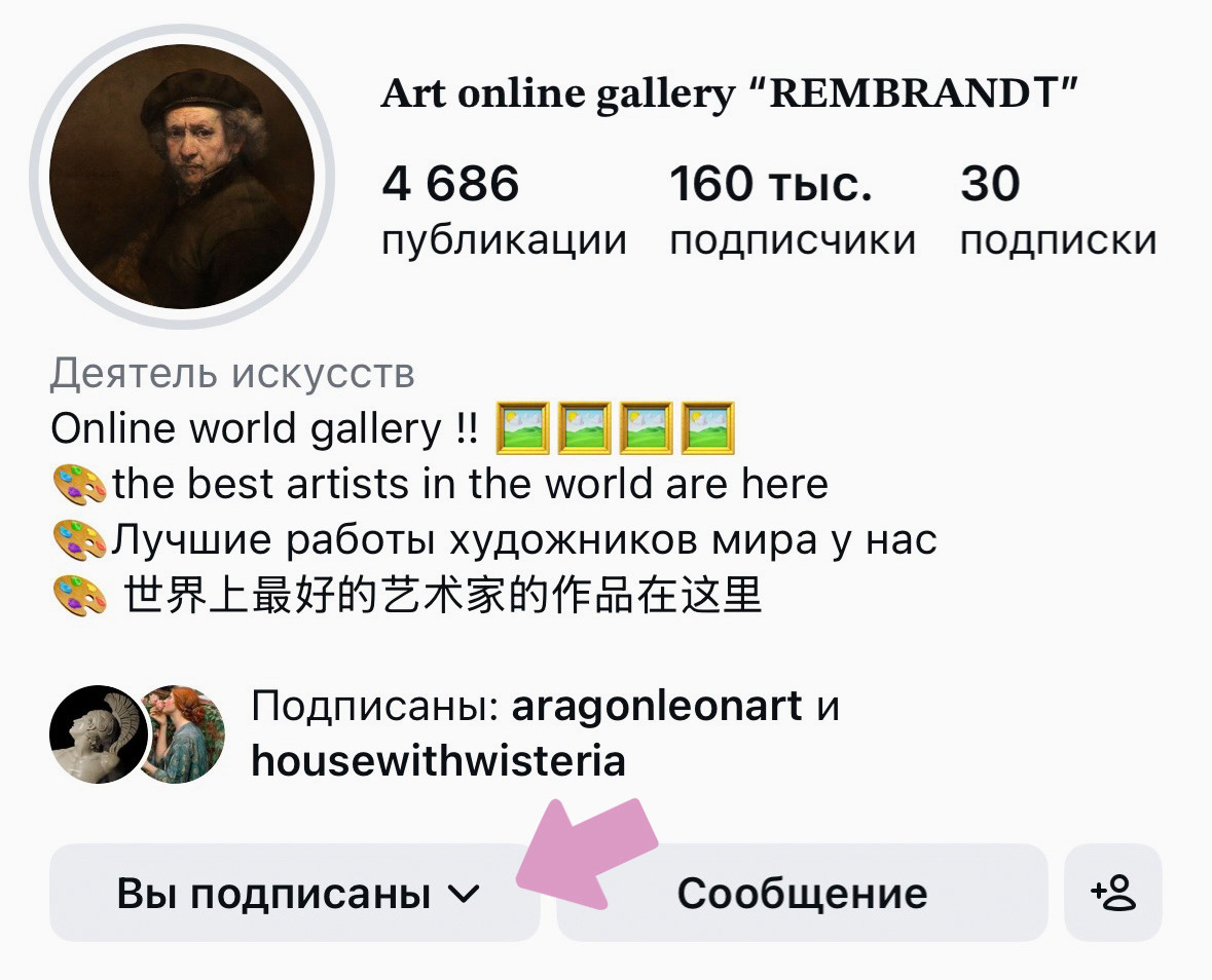 Страница пользователя → "Вы подписаны".